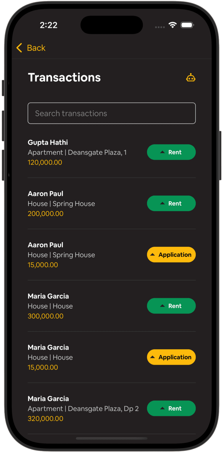 Estate Manager - Transaction History