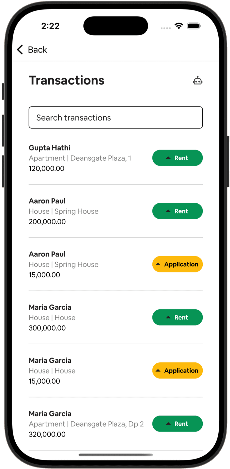 Estate Manager - Transaction History