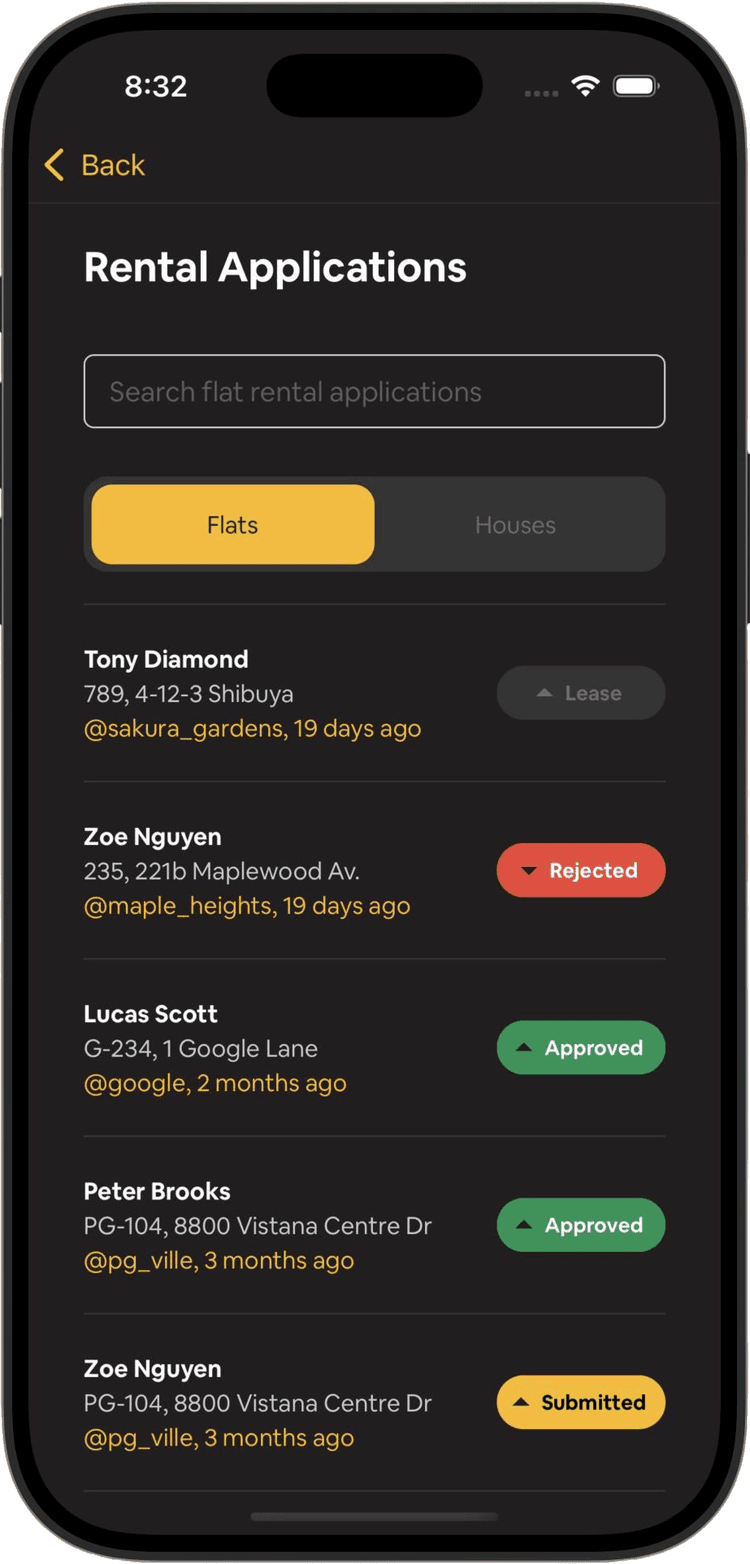 Estate Manager Mobile Dashboard (Dark Mode)