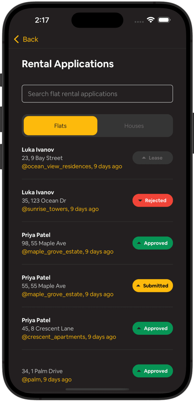 Estate Manager Mobile Dashboard (Dark Mode)