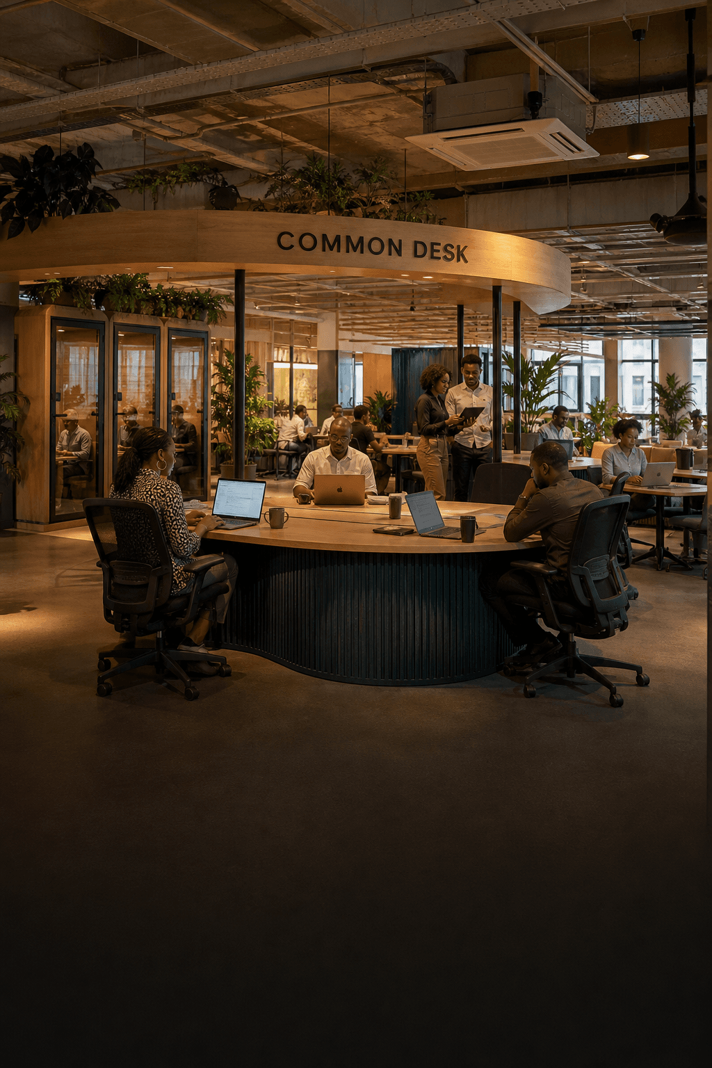 Professionals working at the Common Desk coworking space