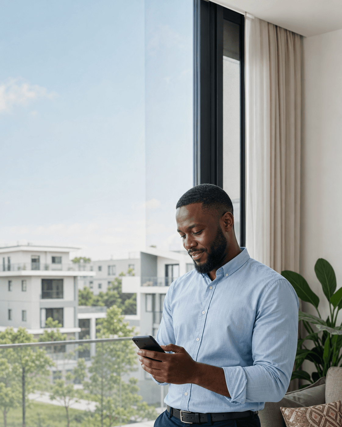 Property manager checking rent payments in a modern apartment